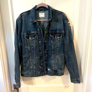 Men’s Dark Blue Distressed Denim Jacket — Old Navy Large L Jean